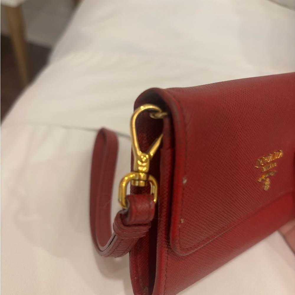 Prada Red Clutch with Gold-Tone Hardware - Picture 4 of 6